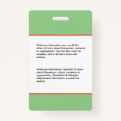 Onderwijsleraar Werknemer Fotonaam ID Badge (Achterkant)