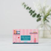 Onderwijsthema leraar roze stapes school visitekaartje (Staand voorkant)