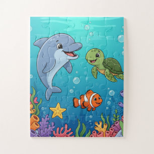 Onderzee Dieren Kids Puzzel Dolfijn Schildpad