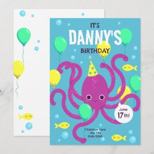 Onderzee uitnodiging, Octopus Verjaardag Kaart