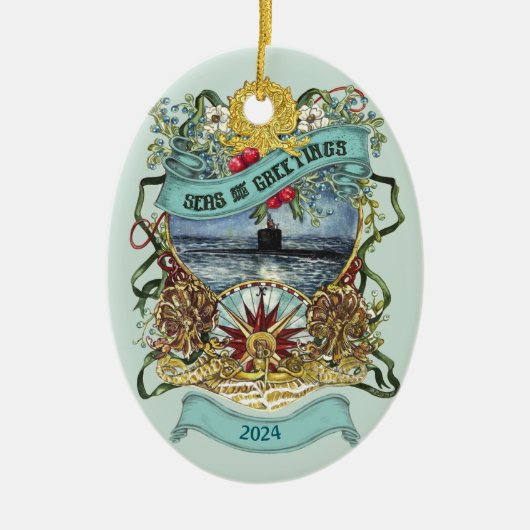 onderzeeboot kerstversiering keramisch ornament (Voorkant)