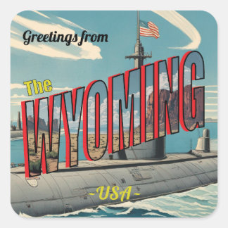 Onderzeeër Wyoming voor USA Retro Briefkaart Vierkante Sticker