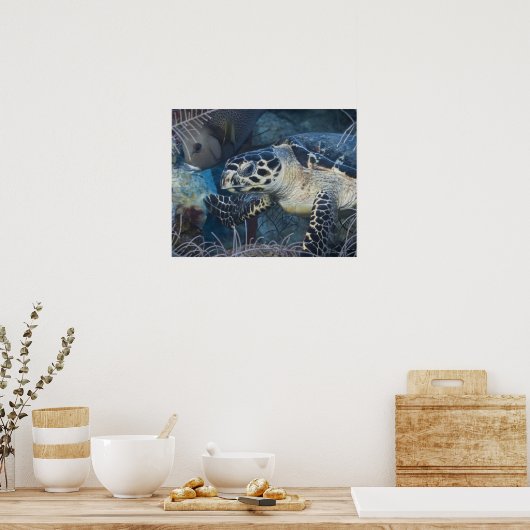 Onderzees leven: Een Hawksbill Zee Turtle Poster (Keuken)