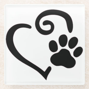 onderzetter "DOGGY LOVE with PAW PRINT" Glazen Onderzetter
