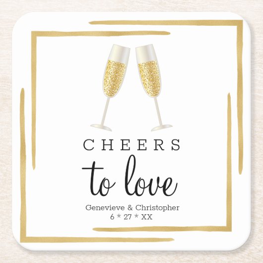 Onderzetter | Gold Cheers to Love Paper Napkin (Voorkant)