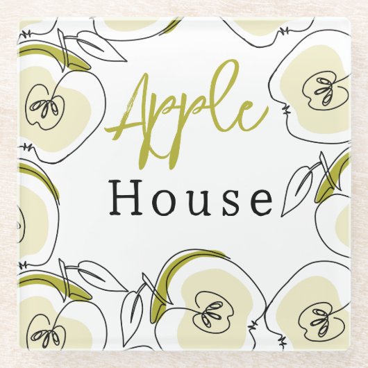 Onderzetter met appel getekend. (Voorkant)