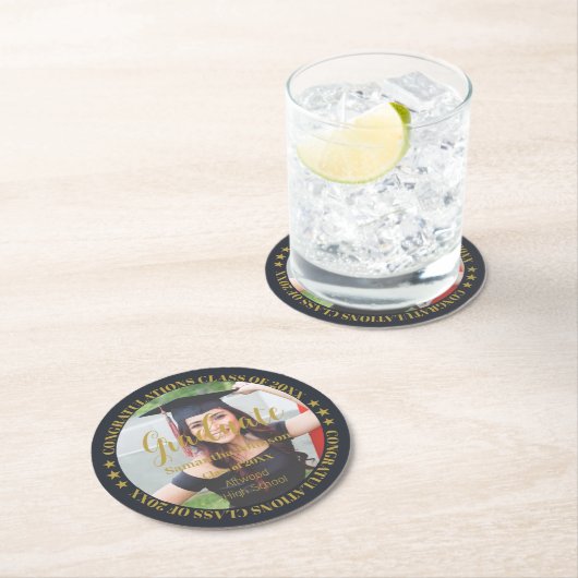 Onderzetter met Gold Photo Round Paper afstuderen (Insitu)