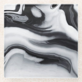 Onderzetter met zwart-wit en wit marmer glazen onderzetter