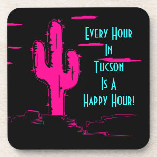 Onderzetter Neon Pink Saguaro Cactus Tucson Happy