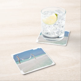 Onderzetter, papier - Waterverf Beach Hammock Squa Vierkante Kartonnen Onderzetter