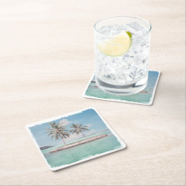 Onderzetter, papier - Waterverf Beach Palm Island  Vierkante Kartonnen Onderzetter
