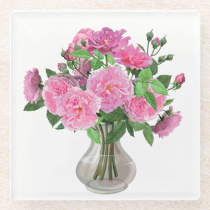 Onderzetter-roze rozen van glas glazen onderzetter