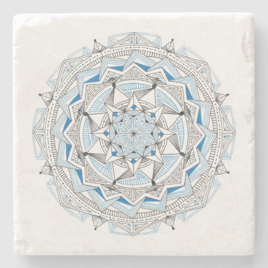 ONDERZETTER Stone Marble met Mandala Design Blue/B (Voorkant)