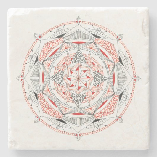 ONDERZETTER Stone Marble met Mandala Design Red/Bl (Voorkant)