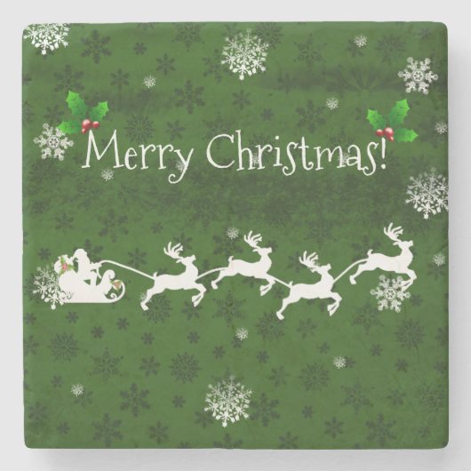Onderzetter van de groene Santa's Slapes en Reinde (Voorkant)