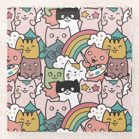 onderzetter van schattig kattenglas glazen onderzetter (Voorkant)