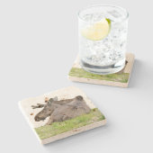 Onderzetter van travertijn met mose (Zijkant)