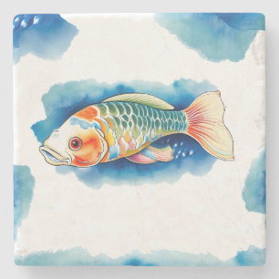 Onderzetter - Waterverf Serie: Koi Fish