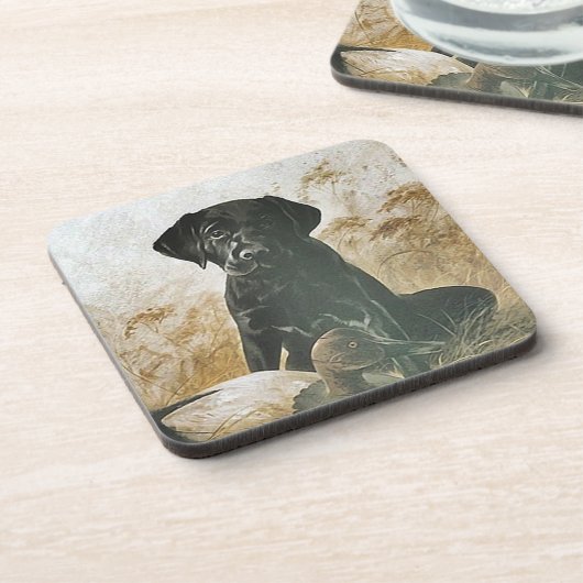 Onderzetters Black Lab Labrador Puppy Dog w Duck D (Linkerzijde)