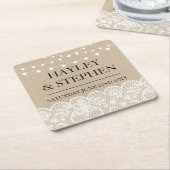 Onderzetters Burlap Lights Rustic Wedding Party (Schuin)