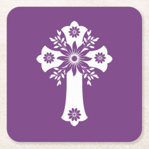 Onderzetters Floral Cross Sweet Plum