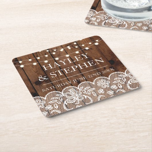 Onderzetters Houten Kant Lights Rustieke Wedding P (Schuin)
