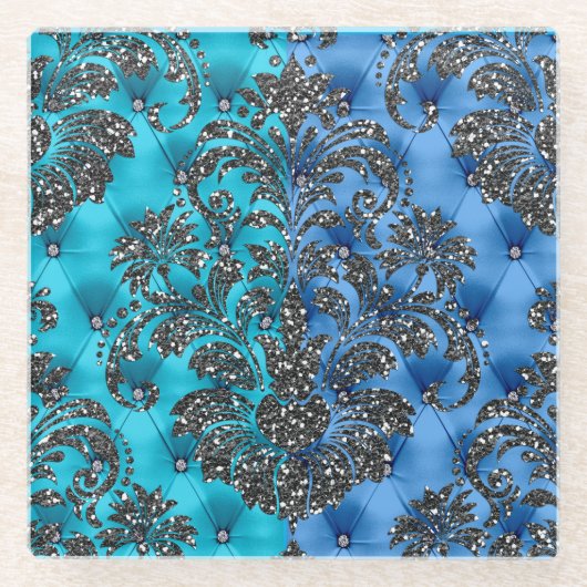 Onderzetters met 2-toon blauw zilver glitter (Voorkant)