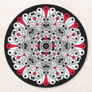 Onderzetters met rode, zwarte en witte mandala
