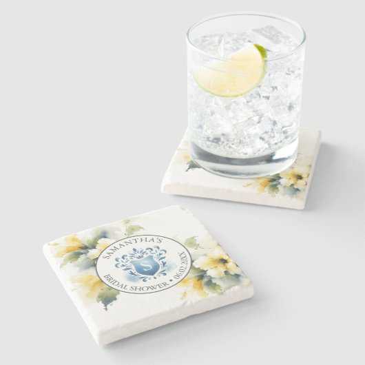 Onderzetters monogram bloemenbruiloft thema (Zijkant)