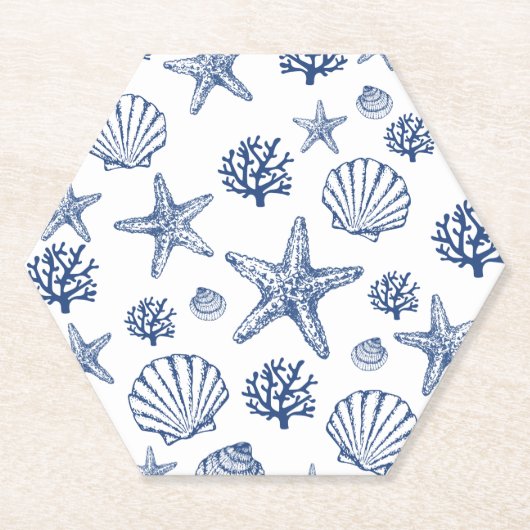 Onderzetters Navy Blue Seashell Pattern (Voorkant)