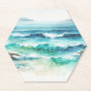 Onderzetters Ocean Waves Beach Waterverf Schilderi