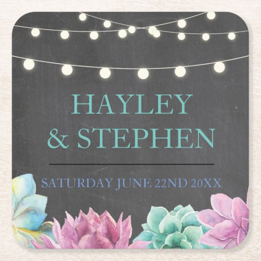 Onderzetters Pastels Succulents Rustic Wedding Par (Voorkant)