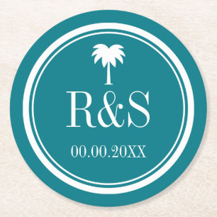 Onderzetters van de palmboomturquoise blue monogra