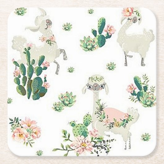 Onderzetters van llama en Cactus Square Paper (Voorkant)