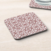 Onderzetters van Maroon & White Damask Cork (Linkerzijde)