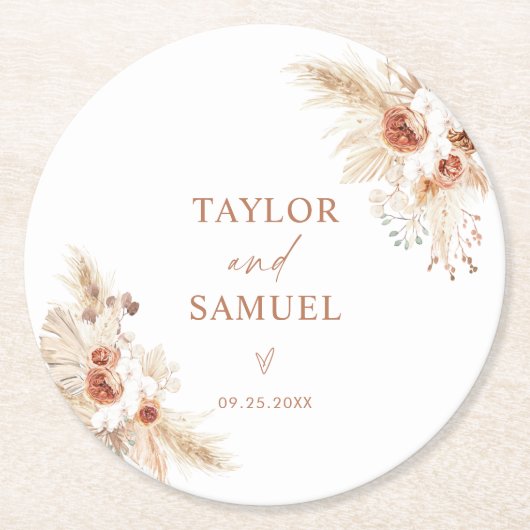 Onderzetters voor bruiloft | Boho Pampas Grass Dec (Voorkant)