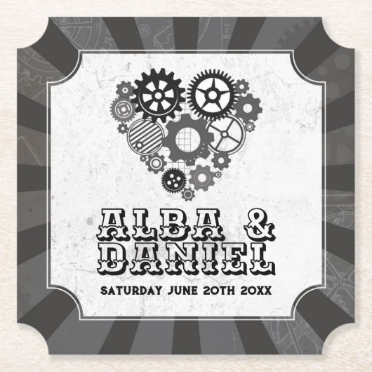 Onderzetters Wedding Steampunk Wedding Hearts Cogs (Voorkant)