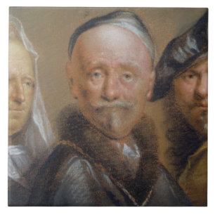 Onderzoek naar vijf hoofden na Rembrandt (pastel o Tegeltje