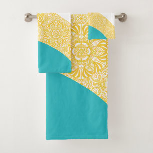 Ondes Simples - Motif Floral Turquoise et Jaune