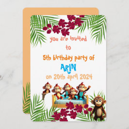 Ondeugend Aap Familie Kinderen Verjaardag Kaart