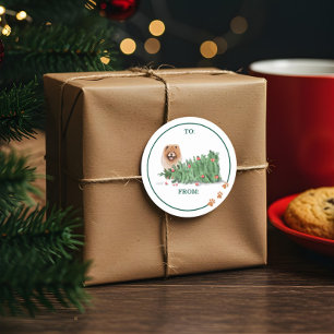 Ondeugend Dog Waterverf Chow Chow Knocked Tree Ove Ronde Sticker