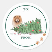 Ondeugend Dog Waterverf Chow Chow Knocked Tree Ove Ronde Sticker (Voorkant)