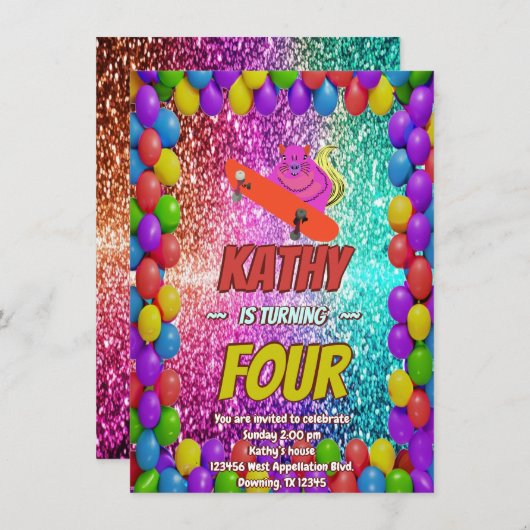 Ondeugend Eekhoorn Skateboard Verjaardagsfeest Uit Kaart (Voorkant / Achterkant)