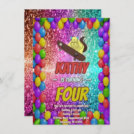 Ondeugend Eekhoorn Skateboard Verjaardagsfeest Uit Kaart (Voorkant / Achterkant)