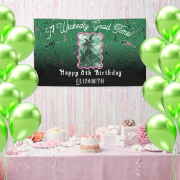 Ondeugend Goede Tijd Groene Heks Tekenen Verjaarda Spandoek