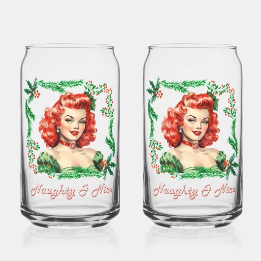 Ondeugend & Mooi Retro Kerstmis Pinup Blikvorm Glas (Voorkant)