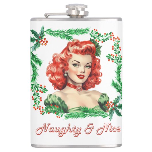 Ondeugend & Mooi Retro Kerstmis Pinup Heupfles (Voorkant)