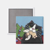 Ondeugende Kat bij Kerstmis Magnet Magneet (Voorkant / Achterkant)