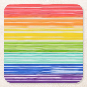 Ondoorzichtige regenboogstrepen vierkante kartonnen onderzetter