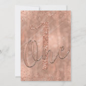 ONE 1st Birthday Faux Roos Gold Glitter Invitation Kaart (Achterkant)